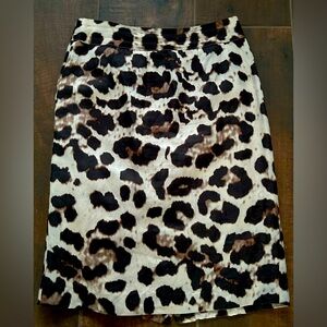 BANANA REPUBLIC Brown Cream Animal Skin Print Pencil Skirt Size 0 Linen Rayon